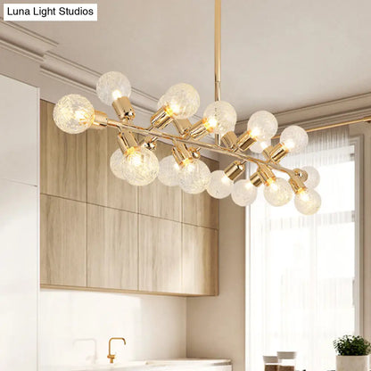 Lámpara de techo colgante DecorBites™ Contemporary Gold Linear LED para isla de cocina - 18 luces con pantalla de cristal acanalado
