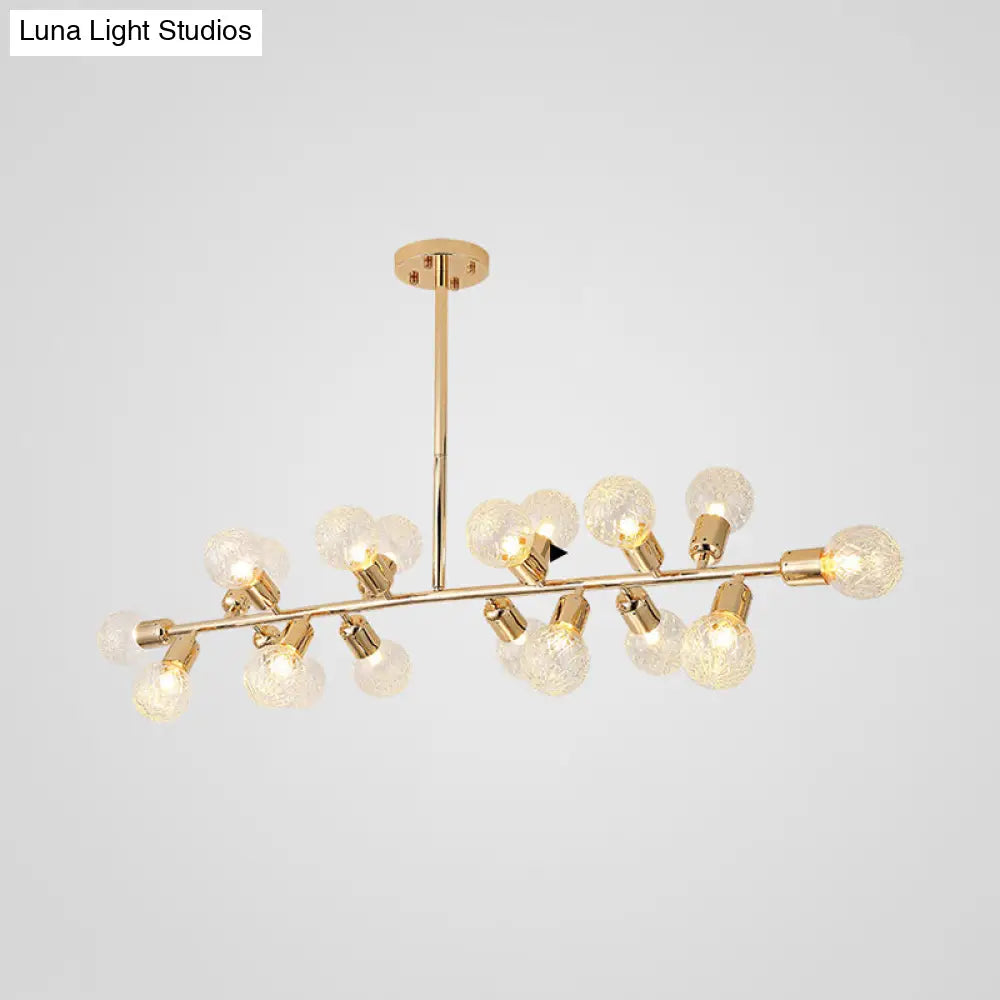 Lámpara de techo colgante DecorBites™ Contemporary Gold Linear LED para isla de cocina - 18 luces con pantalla de cristal acanalado
