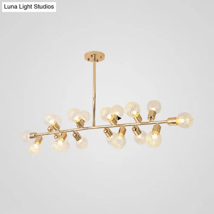 Lámpara de techo colgante DecorBites™ Contemporary Gold Linear LED para isla de cocina - 18 luces con pantalla de cristal acanalado