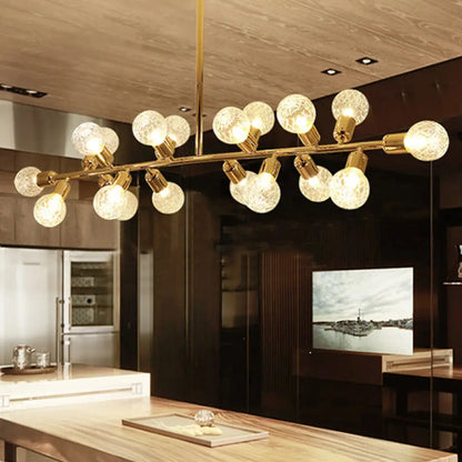 Lámpara de techo colgante DecorBites™ Contemporary Gold Linear LED para isla de cocina - 18 luces con pantalla de cristal acanalado