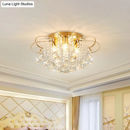 Lámpara de techo DecorBites™ contemporánea de metal dorado con diseño de brazo en espiral, esferas de cristal transparente y varillas - Lámpara semiempotrada de 4 luces