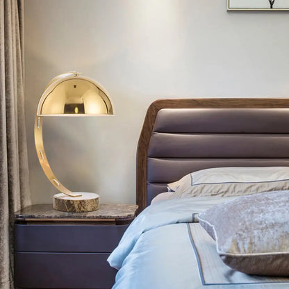 Contemporary Gold Metal Hemisphere Task Lamp with Curvy Arm