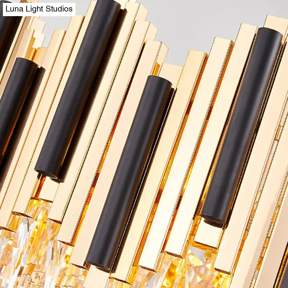 Lámpara de techo colgante contemporánea dorada de varias capas con prisma de cristal - 6/10 cabezales