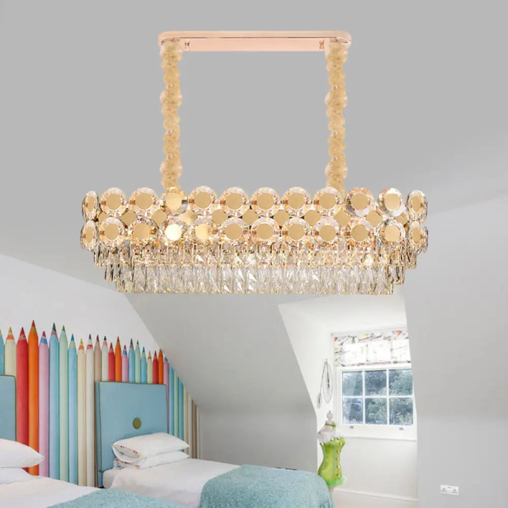 Lámpara colgante ovalada contemporánea de cristal dorado DecorBites™ con 12 bombillas – Iluminación elegante para comedor