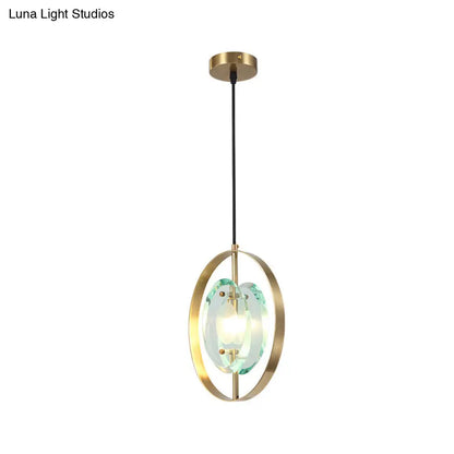 Contemporary Gold Oval Frame Pendant Ceiling Light with Crystal Shade