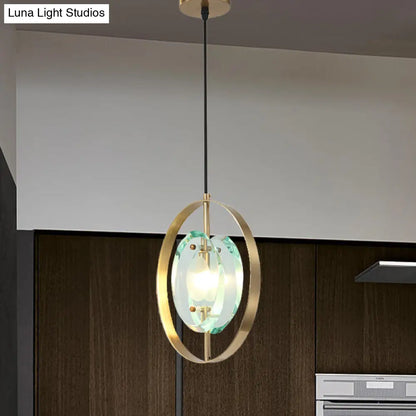 Contemporary Gold Oval Frame Pendant Ceiling Light with Crystal Shade