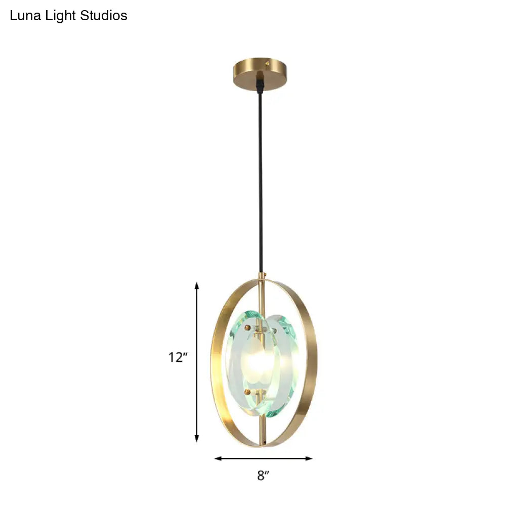 Contemporary Gold Oval Frame Pendant Ceiling Light with Crystal Shade