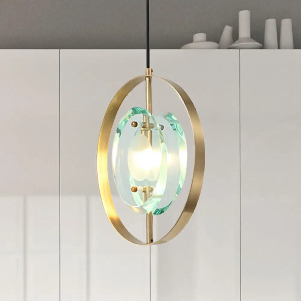 Contemporary Gold Oval Frame Pendant Ceiling Light with Crystal Shade