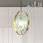 Contemporary Gold Oval Frame Pendant Ceiling Light with Crystal Shade