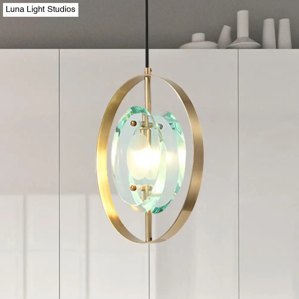 Contemporary Gold Oval Frame Pendant Ceiling Light with Crystal Shade