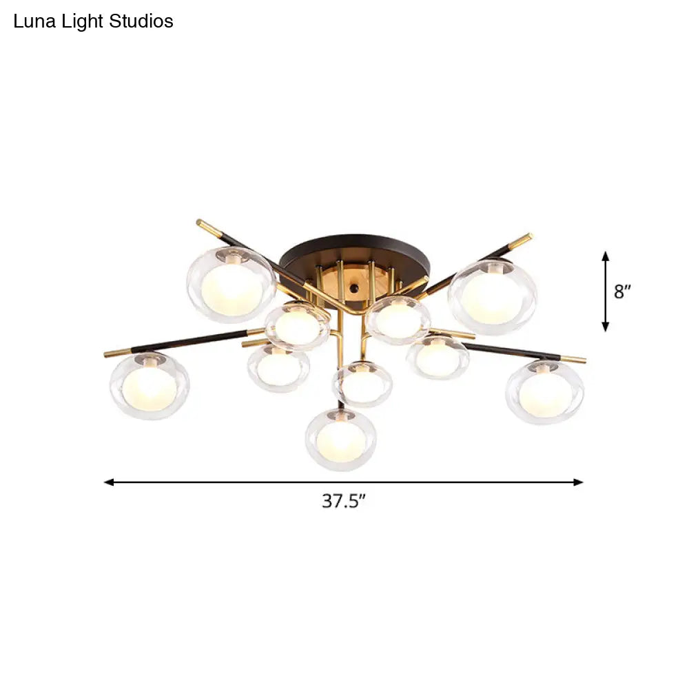 Lámpara de techo DecorBites™ contemporánea con pantalla ovalada dorada - Lámpara de techo semiempotrada de cristal y metal para comedor