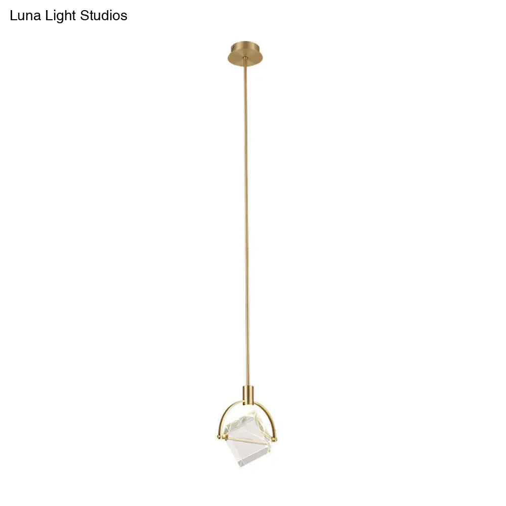 Contemporary Gold Pendant Ceiling Light for Bedroom - Clear Glass Cube Hanging Lamp Kit