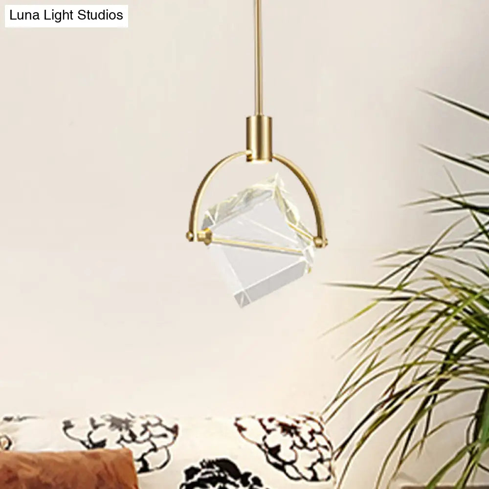 Contemporary Gold Pendant Ceiling Light for Bedroom - Clear Glass Cube Hanging Lamp Kit