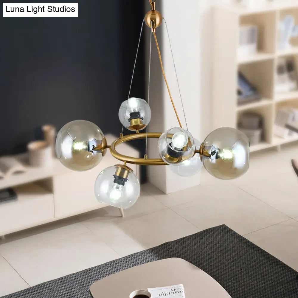 Lámpara de araña colgante contemporánea dorada - Cristal transparente, 6/9 cabezales