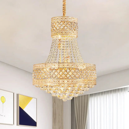 Contemporary Gold Pendant Chandelier with Octagon Crystal Ceiling Hang - 3/5 Lights, 12"/15.5" Wide