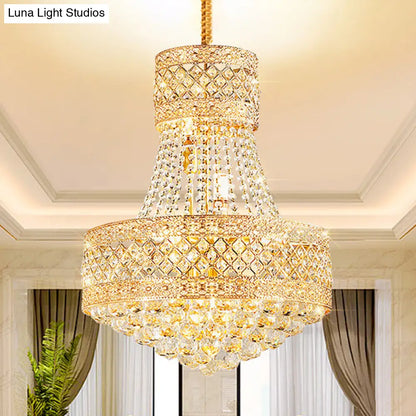 Contemporary Gold Pendant Chandelier with Octagon Crystal Ceiling Hang - 3/5 Lights, 12"/15.5" Wide