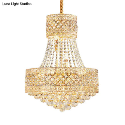Contemporary Gold Pendant Chandelier with Octagon Crystal Ceiling Hang - 3/5 Lights, 12"/15.5" Wide