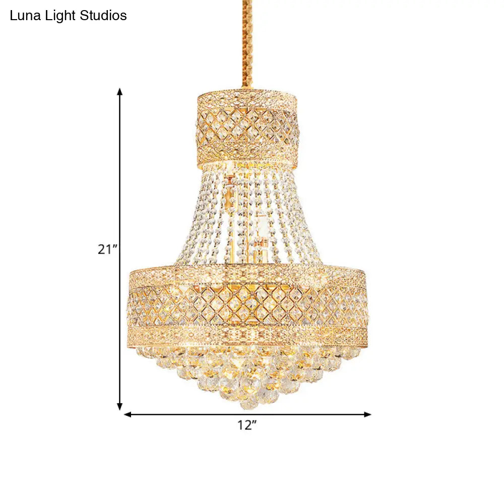 Contemporary Gold Pendant Chandelier with Octagon Crystal Ceiling Hang - 3/5 Lights, 12"/15.5" Wide