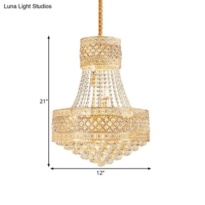 Contemporary Gold Pendant Chandelier with Octagon Crystal Ceiling Hang - 3/5 Lights, 12"/15.5" Wide