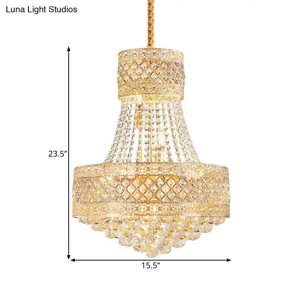 Contemporary Gold Pendant Chandelier with Octagon Crystal Ceiling Hang - 3/5 Lights, 12"/15.5" Wide