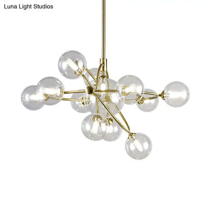 Contemporary Gold Pendant Light with Amber/Clear/Smoke Glass Sphere Shade - Living Room Chandelier