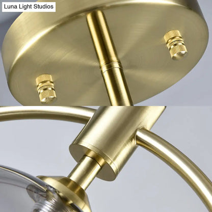 Contemporary Gold Pendant Light with Amber/Clear/Smoke Glass Sphere Shade - Living Room Chandelier