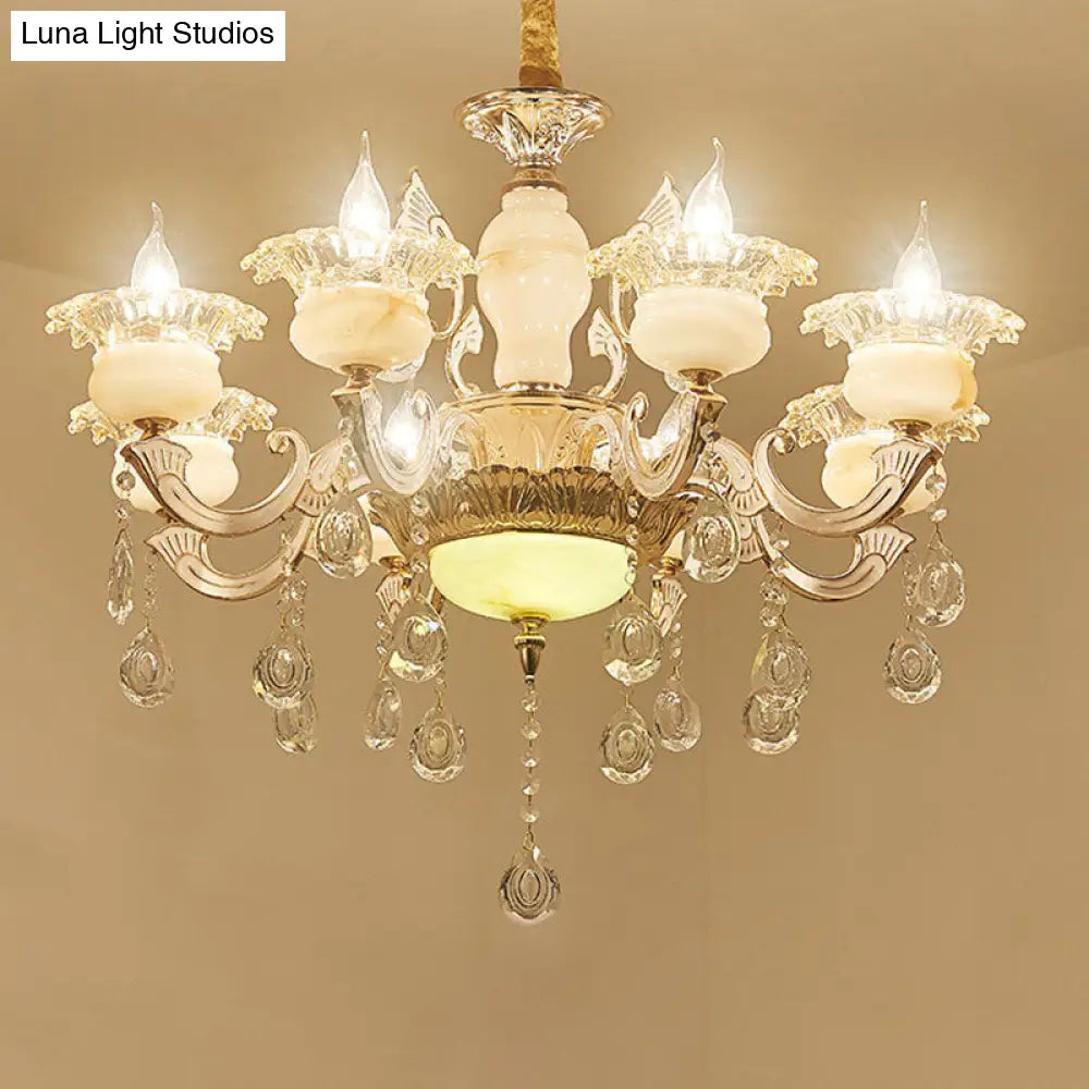 Contemporary Gold Petal Chandelier Lamp with Crystal Draping