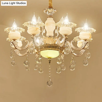 Contemporary Gold Petal Chandelier Lamp with Crystal Draping