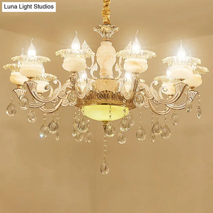 Contemporary Gold Petal Chandelier Lamp with Crystal Draping