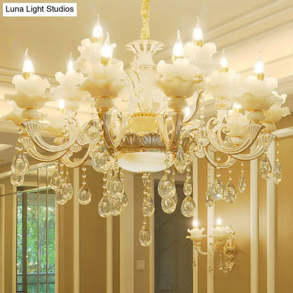 Contemporary Gold Petal Chandelier Lamp with Crystal Draping