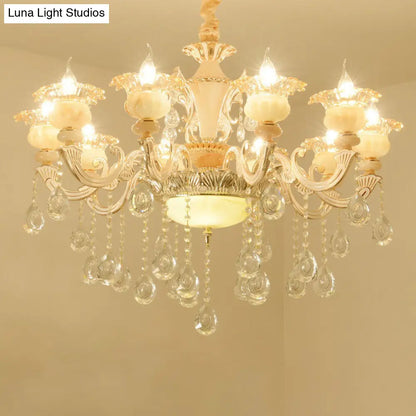 Contemporary Gold Petal Chandelier Lamp with Crystal Draping