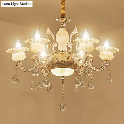 Contemporary Gold Petal Chandelier Lamp with Crystal Draping