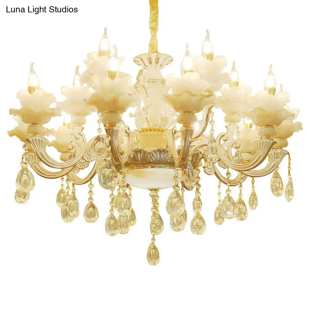 Contemporary Gold Petal Chandelier Lamp with Crystal Draping
