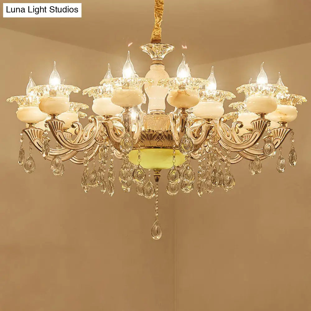 Contemporary Gold Petal Chandelier Lamp with Crystal Draping
