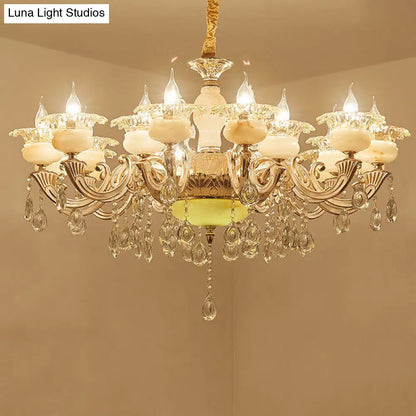 Contemporary Gold Petal Chandelier Lamp with Crystal Draping