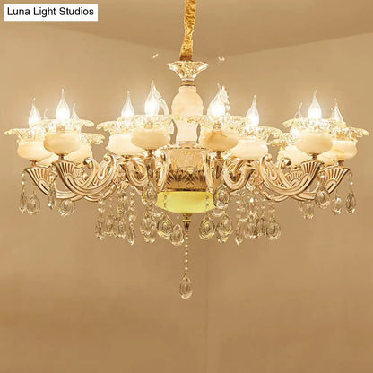 Contemporary Gold Petal Chandelier Lamp with Crystal Draping