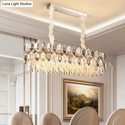 Contemporary Gold Plated K9 Crystal Chandelier for Living Room - Dark Tan Geometric Design