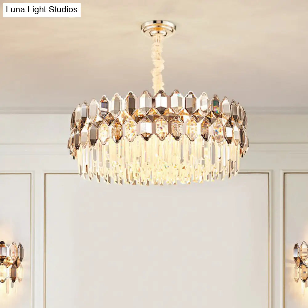 Contemporary Gold Plated K9 Crystal Chandelier for Living Room - Dark Tan Geometric Design
