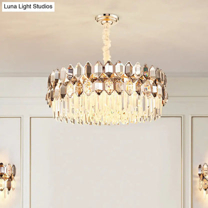 Contemporary Gold Plated K9 Crystal Chandelier for Living Room - Dark Tan Geometric Design