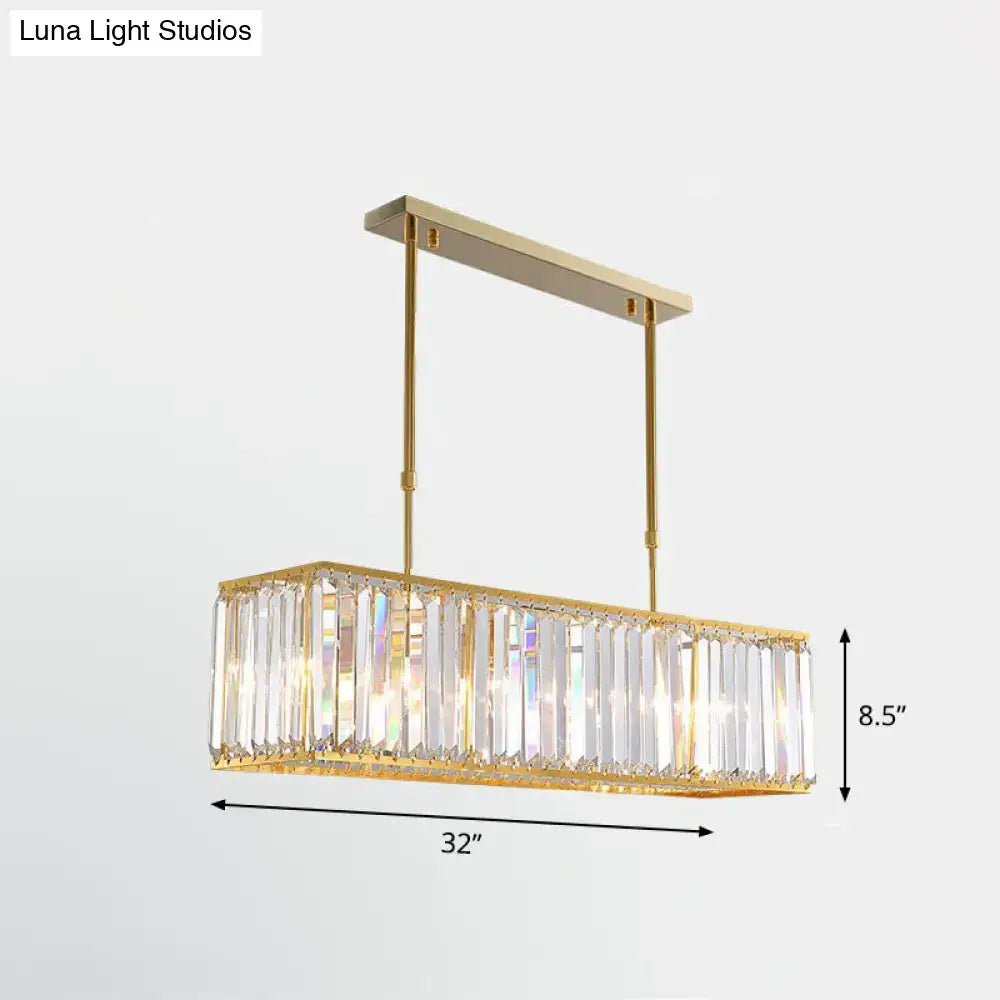 Decorbites contemporary gold rectangular island pendant light with vertical tri-prism crystal accents for dining room