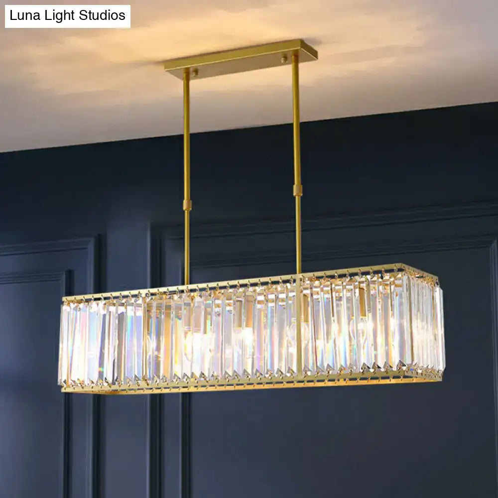 Decorbites contemporary gold rectangular island pendant light with vertical tri-prism crystal accents for dining room