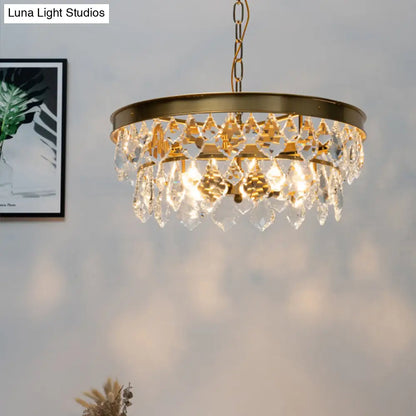 Contemporary Gold Ring Chandelier with Rhombic Crystals - 4 Bulbs - Elegant Suspension Lighting