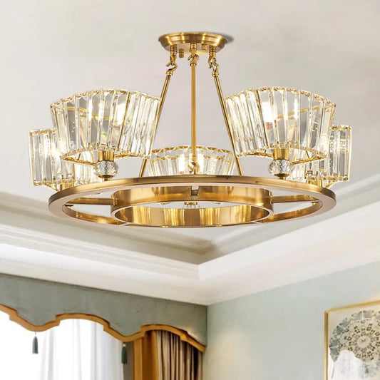 DecorBites™ DecorBites™ Contemporary Gold Semi Flush Ceiling Fixture with Clear Glass Shade - 5 Bulbs, Ring Design
