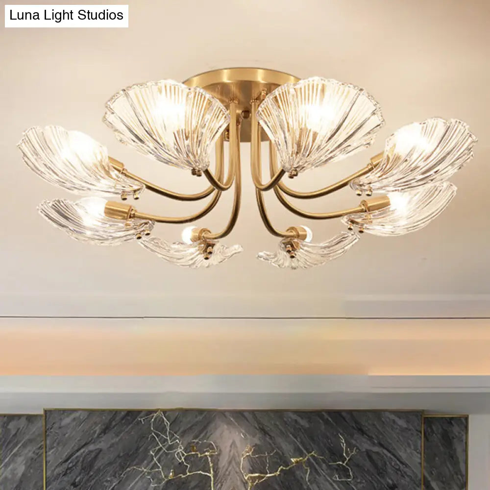 ديكوربايتس™ ديكوربايتس™ مصباح سقف شبه مدمج باللون الذهبي المعاصر مع شكل صدفي من الكريستال الشفاف