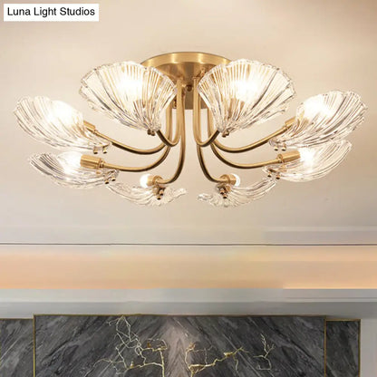 ديكوربايتس™ ديكوربايتس™ مصباح سقف شبه مدمج باللون الذهبي المعاصر مع شكل صدفي من الكريستال الشفاف