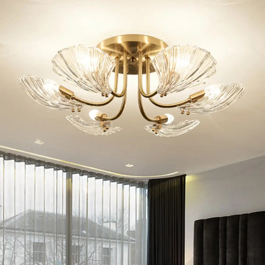 DecorBites™ DecorBites™ Contemporary Gold Semi Flush Mount Ceiling Light with Clear Crystal Scallop Shape