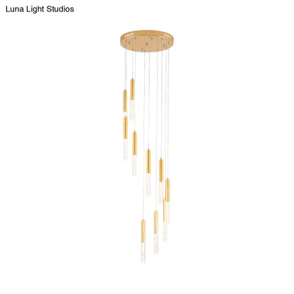 Contemporary Gold Slim Tube Hanging Light - Acrylic 10-Light Stair Pendant Chandelier