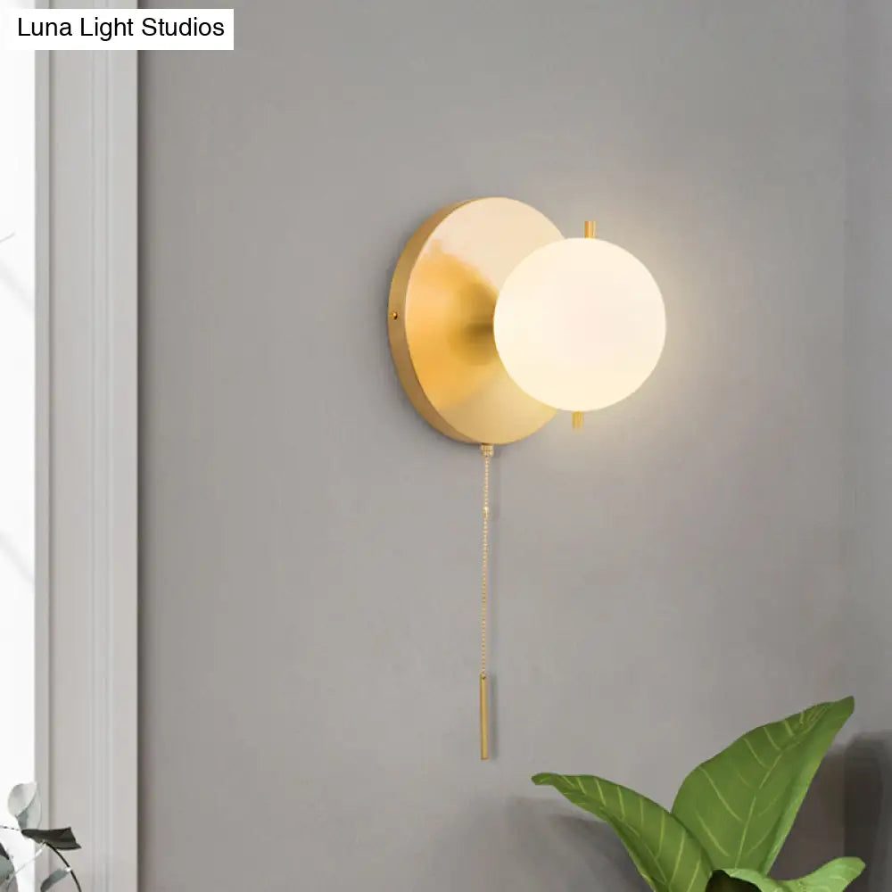 DecorBites™ DecorBites™ Contemporary Gold Sphere Wall Sconce for Bedroom - Milky Glass, 1 Bulb Light Fixture