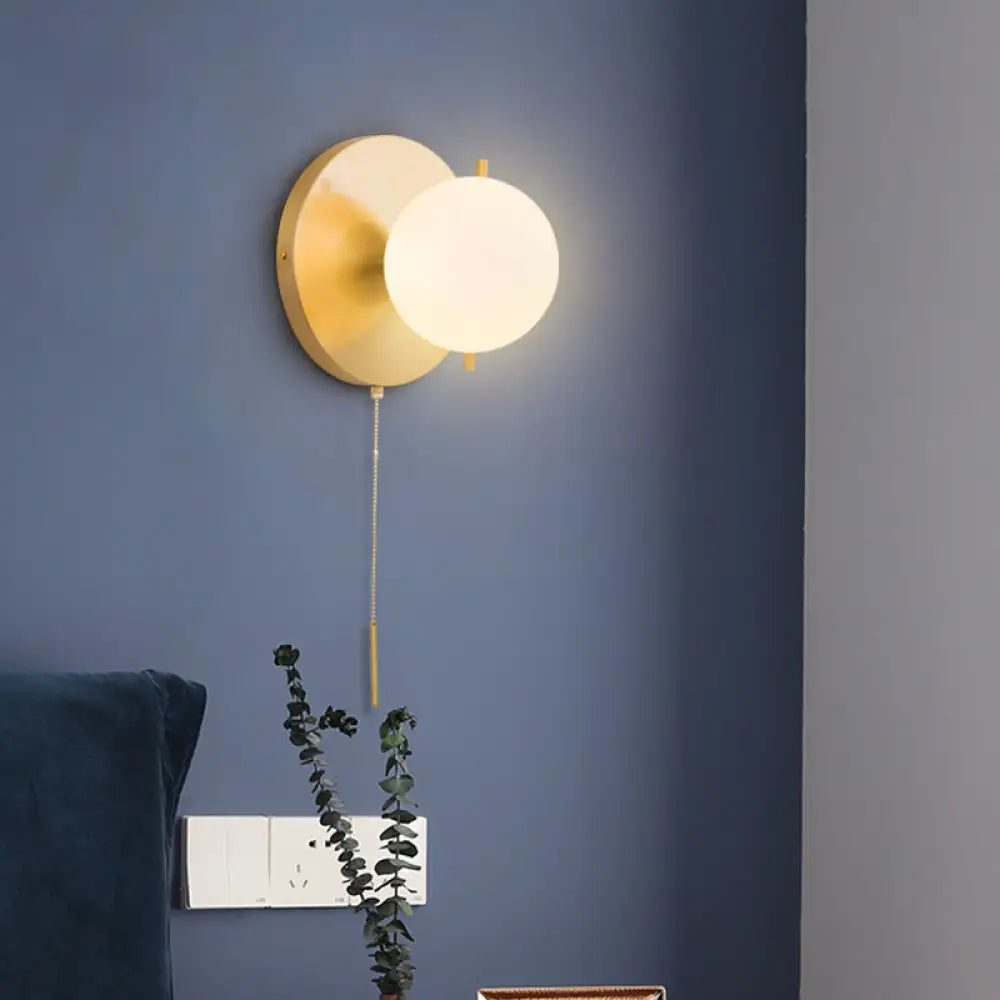 DecorBites™ DecorBites™ Contemporary Gold Sphere Wall Sconce for Bedroom - Milky Glass, 1 Bulb Light Fixture