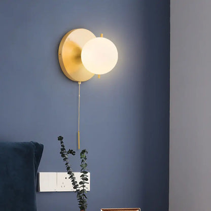 DecorBites™ DecorBites™ Contemporary Gold Sphere Wall Sconce for Bedroom - Milky Glass, 1 Bulb Light Fixture